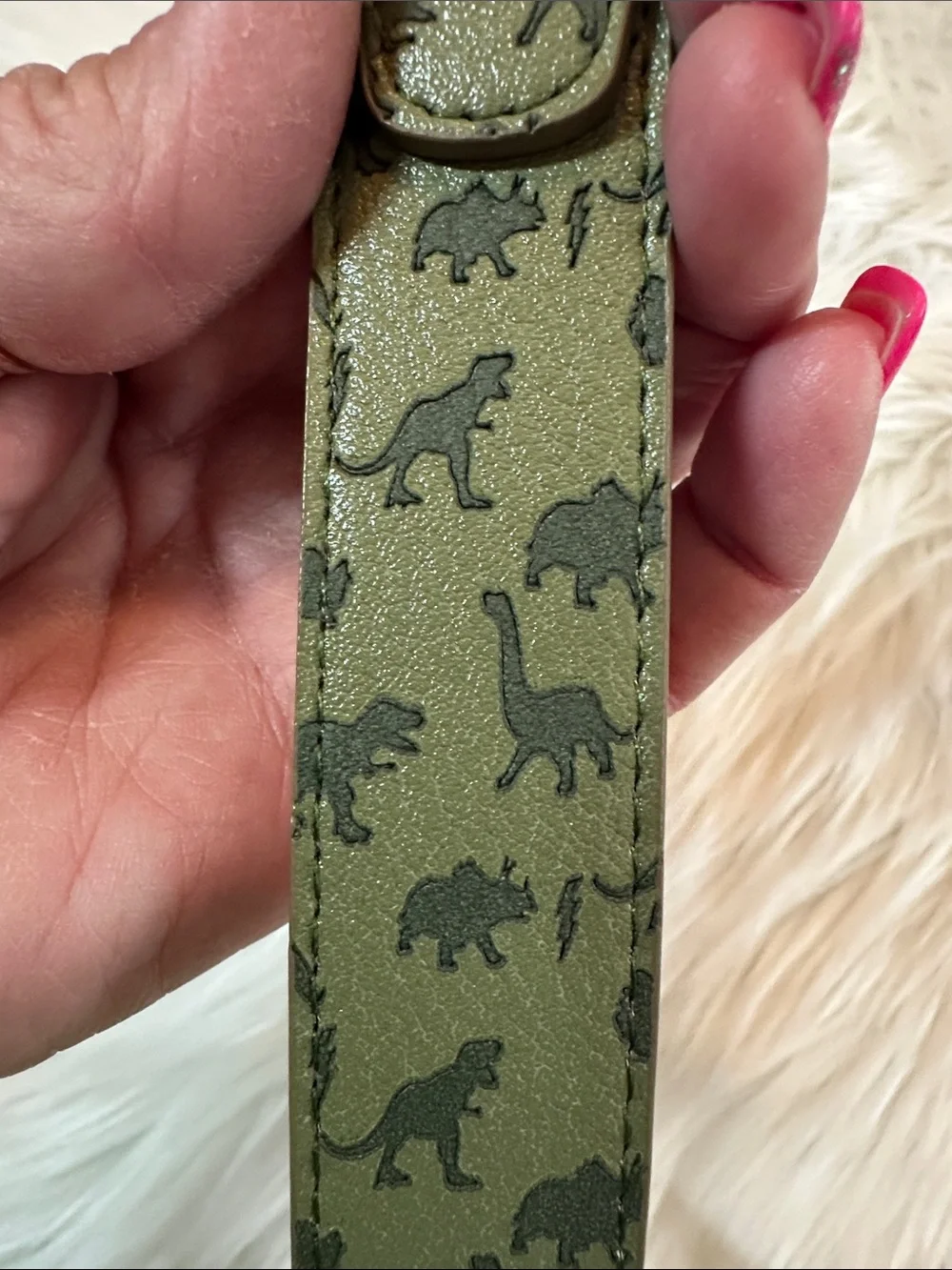 NWT wonder nation Olive Green Dinosaur Print Kids Belt w/Silver Buckle Sz L